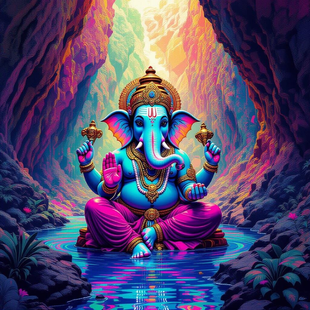 Ganesh in Psychedelic Canyon, Digital Art
