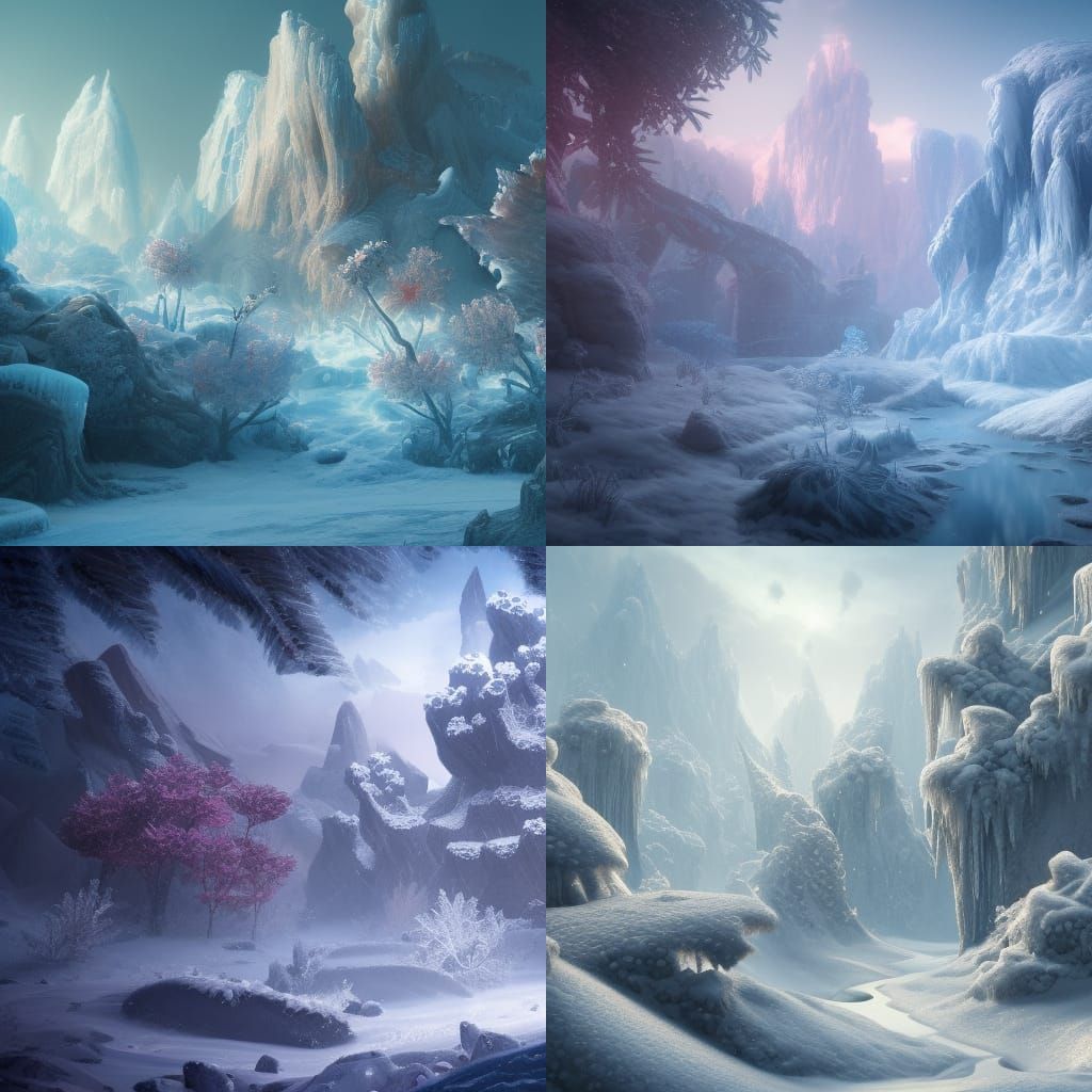 Intricate Ice and Snow Flowers in Detailed Painting