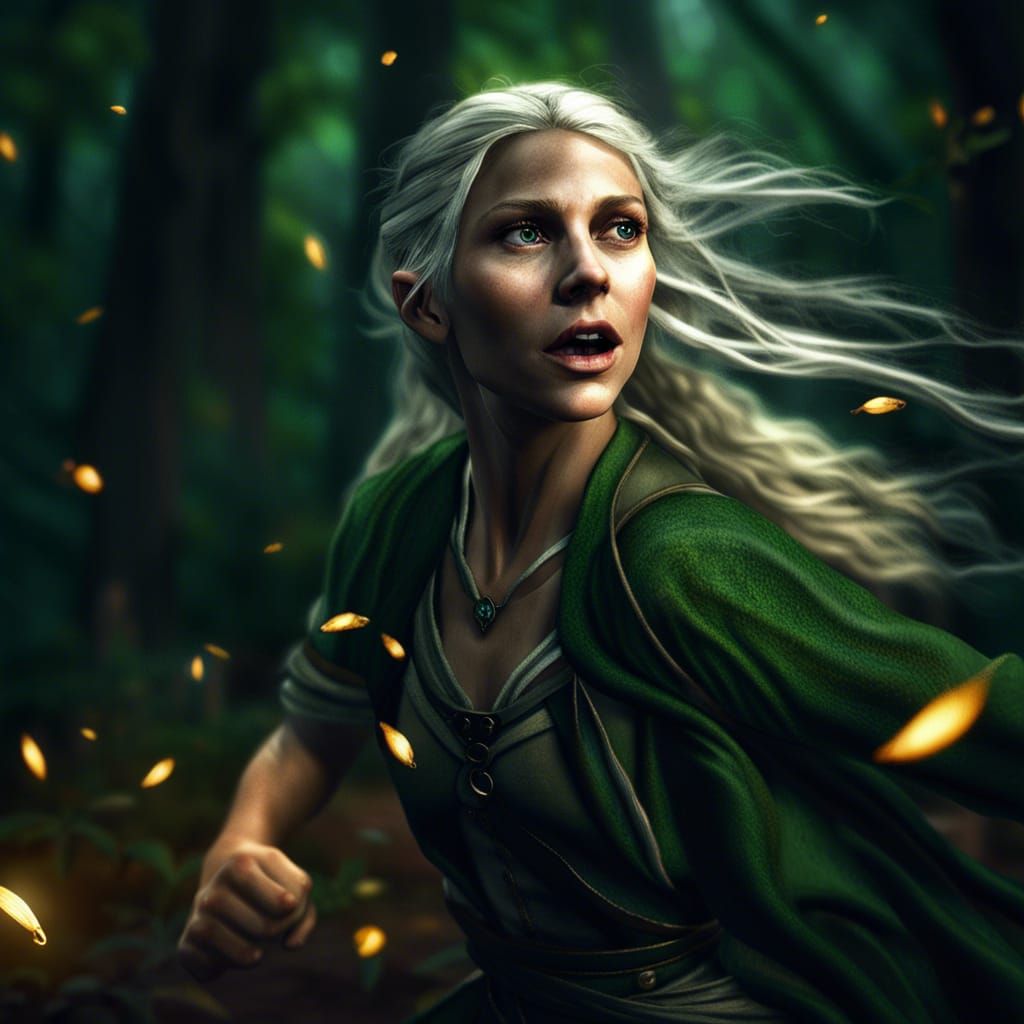 Wood Elf Running Through Forest at Night
