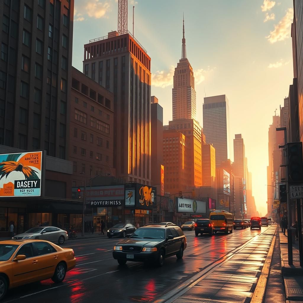 Futuristic New York Cityscape in Gritty, Vibrant Style