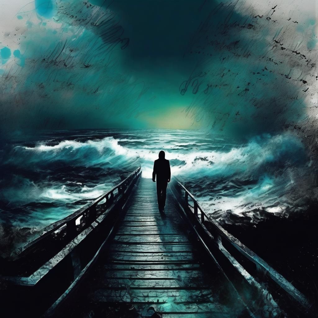 Neon Path with Waves in Expressionist Impasto