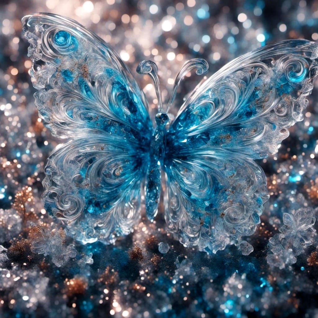 Bioluminescent Glass Butterfly with Crystal Wings