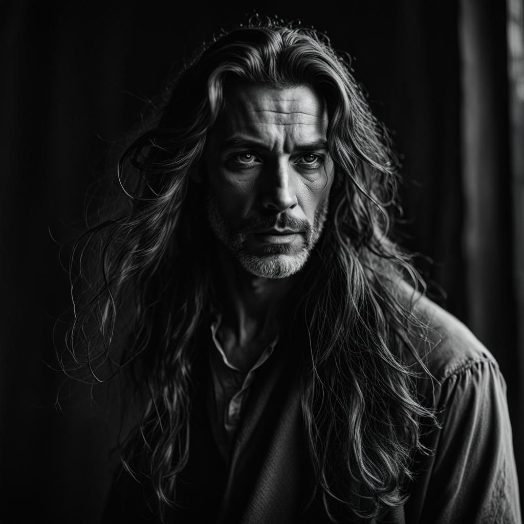 Portrait of a Handsome Man with Flowing Hair