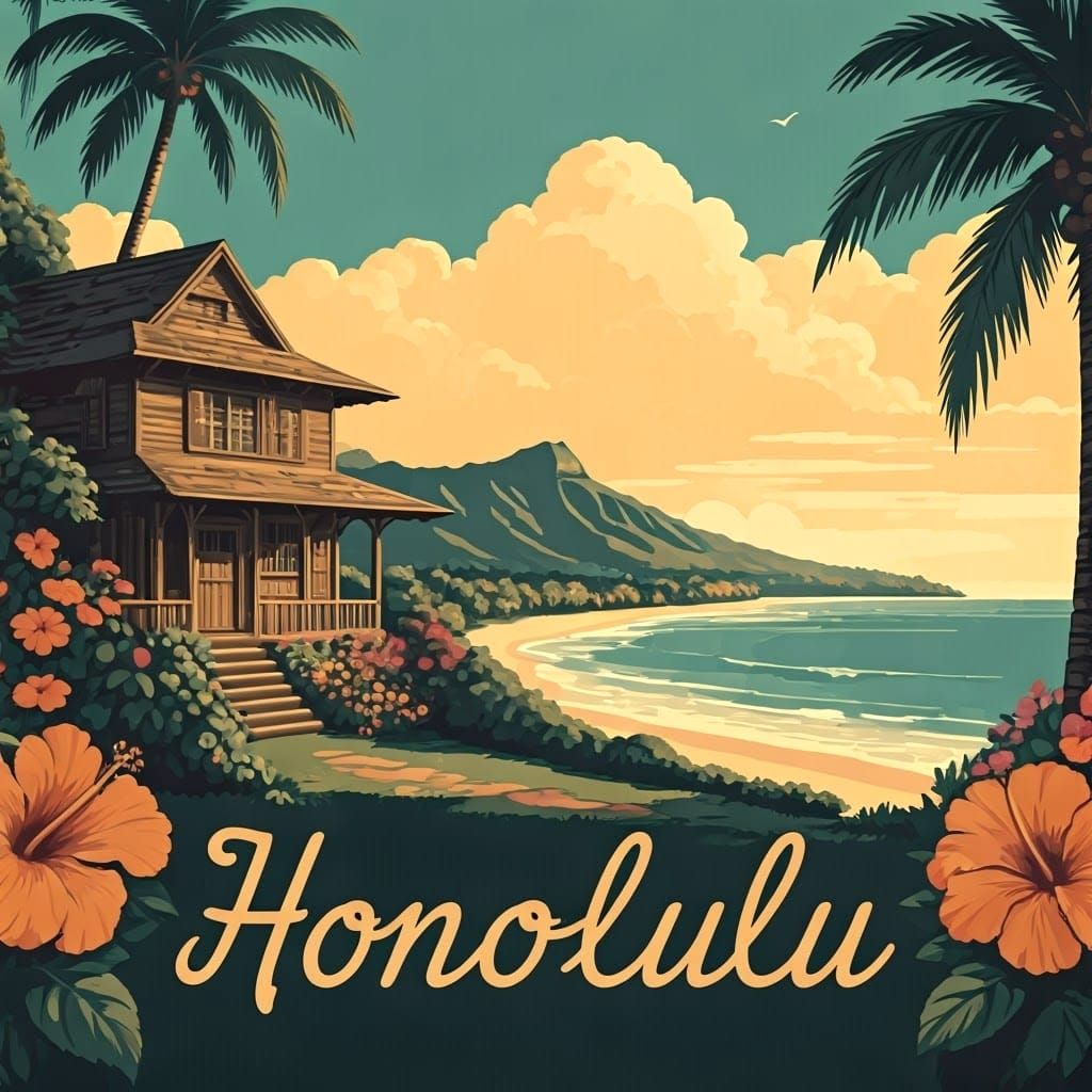 Vintage Travel Poster of Honolulu, Hawaii