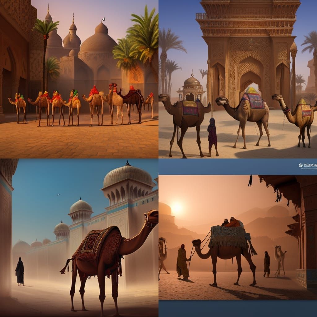 Islamic Street Art with Camels in Detailed Style