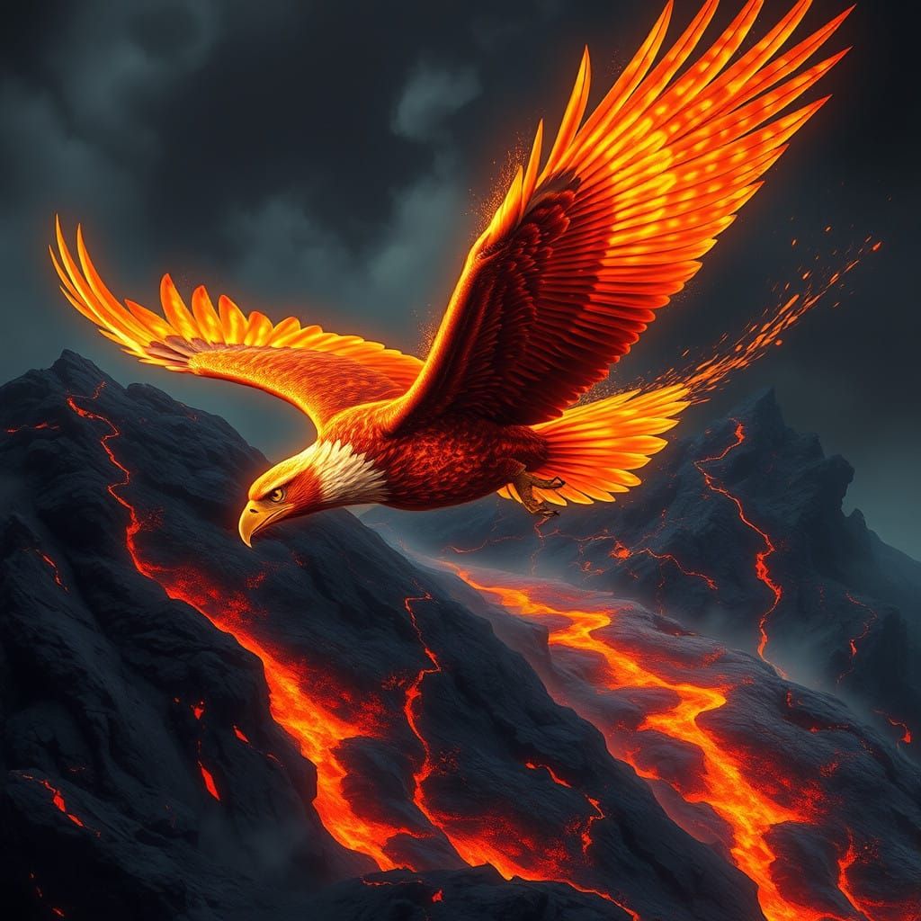 Majestic Lava Eagle Soars Through Fiery Skies in a Dynamic,...