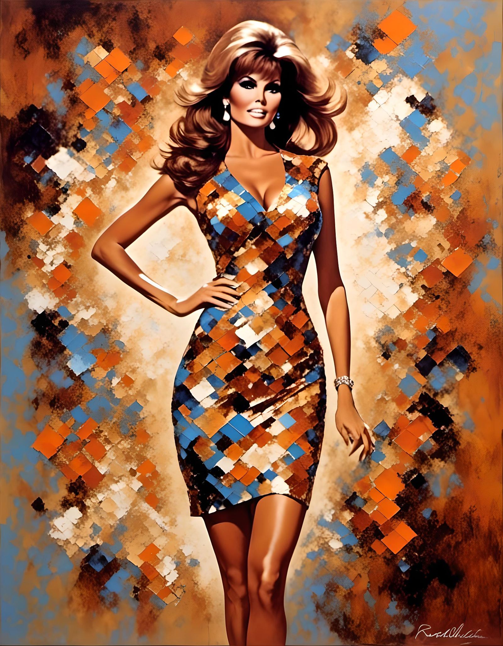 Raquel Welch Mosaic Portrait in Palm Springs Style