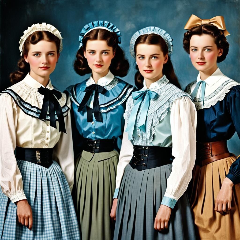 Colorful Historical Fashion: Women in Blouses and Skirts