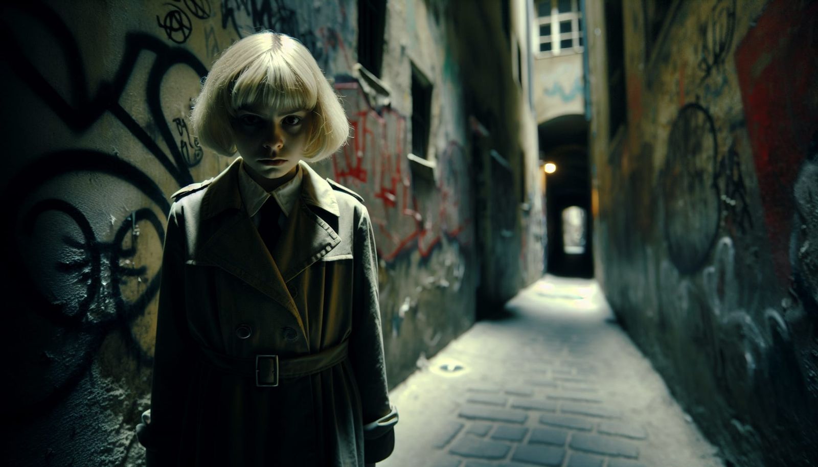 Anxious Girl in Graffiti Alleyway