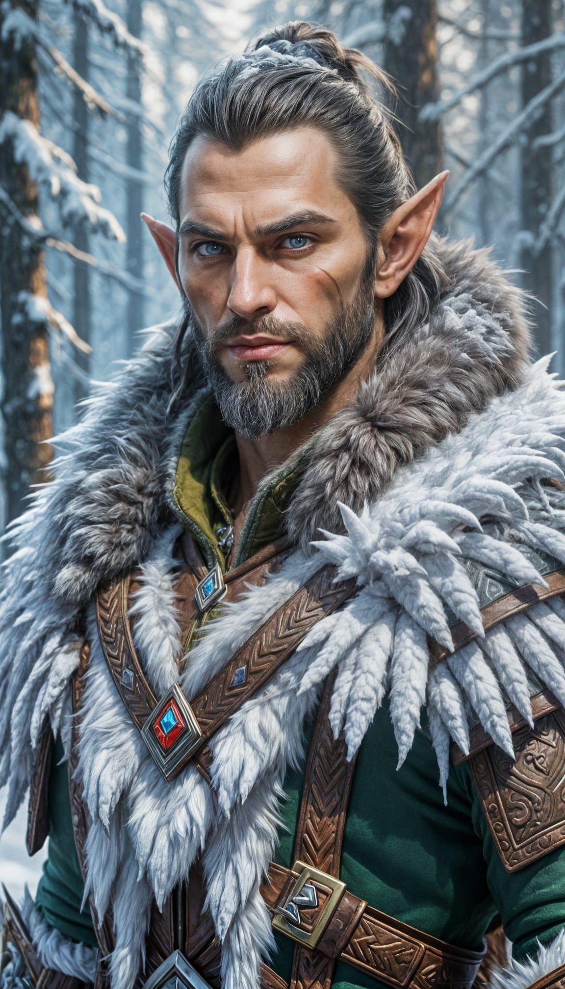 Hyperrealistic Furry Elf in Snowy Forest