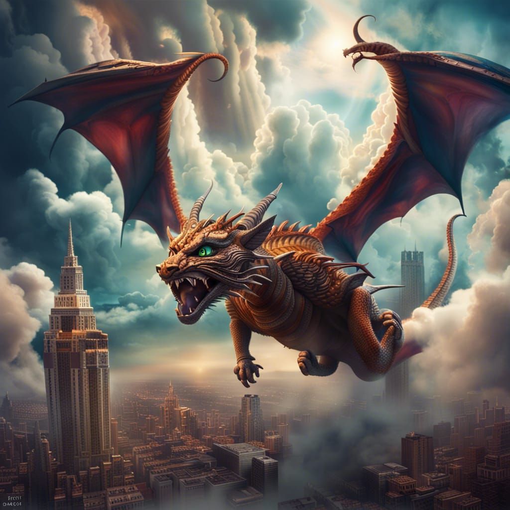 Dragon cat flying in the sky