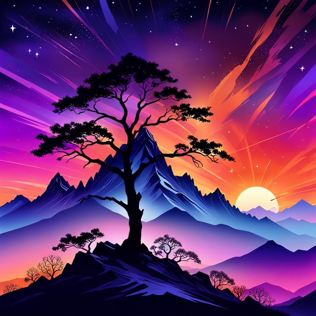 Vector Art: Jagged Peaks at Sunset