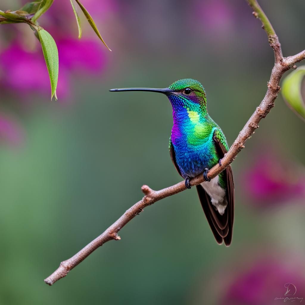 Iridescent Hummingbird on Branch: A Colorful Wonder