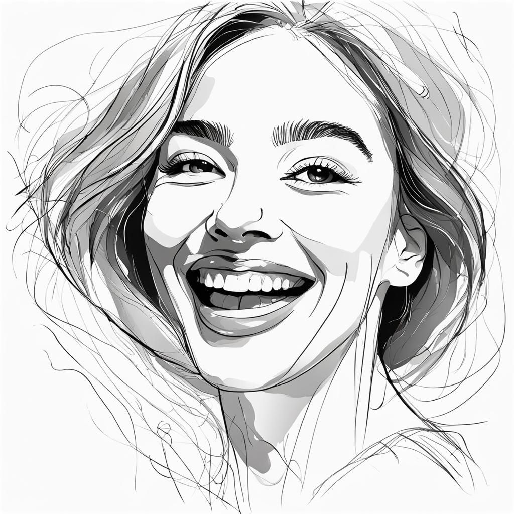 Expressive One-Line Drawing of a Laughing Woman