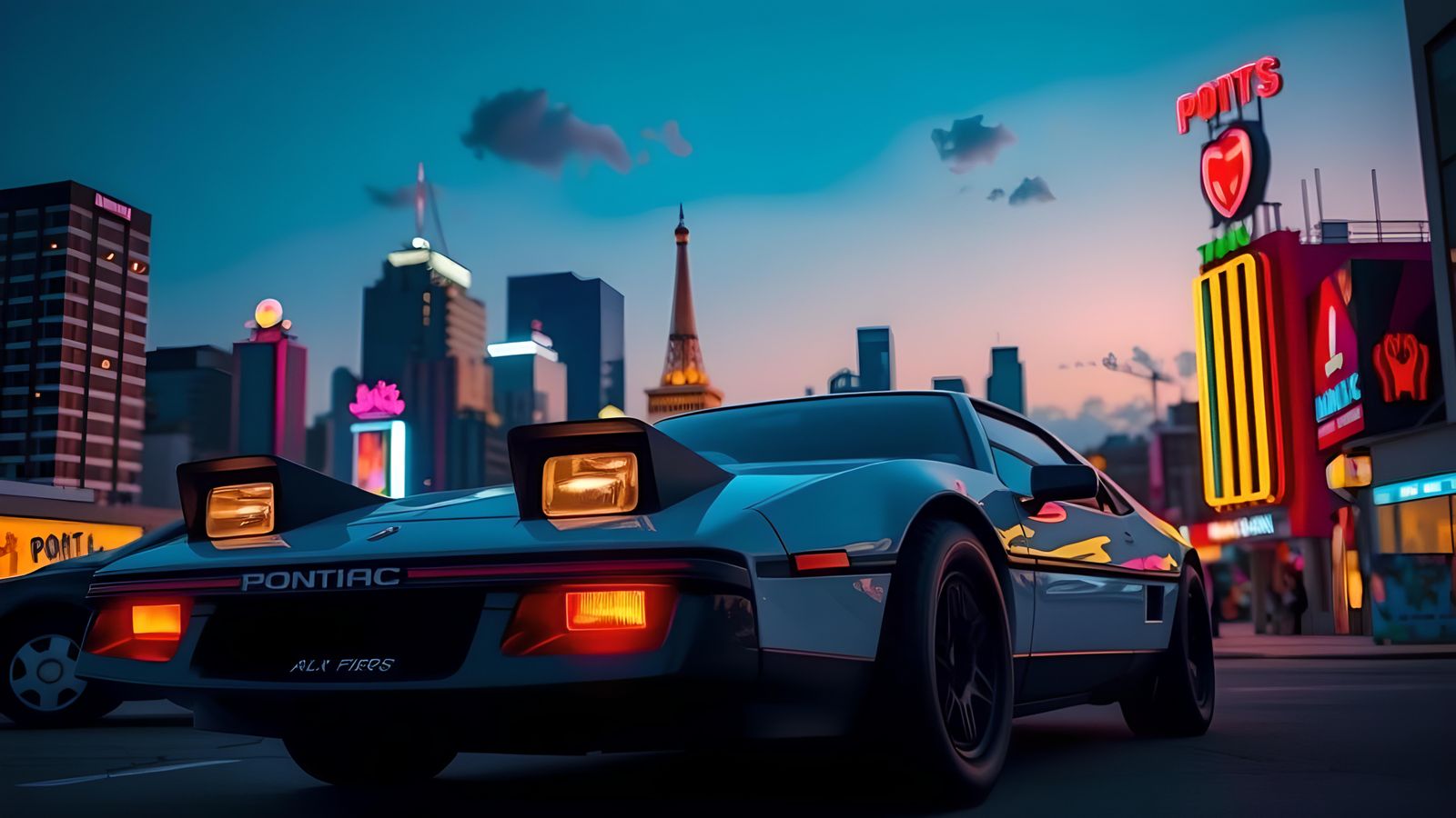 Pontiac Fiero in Synthwave Neon Style