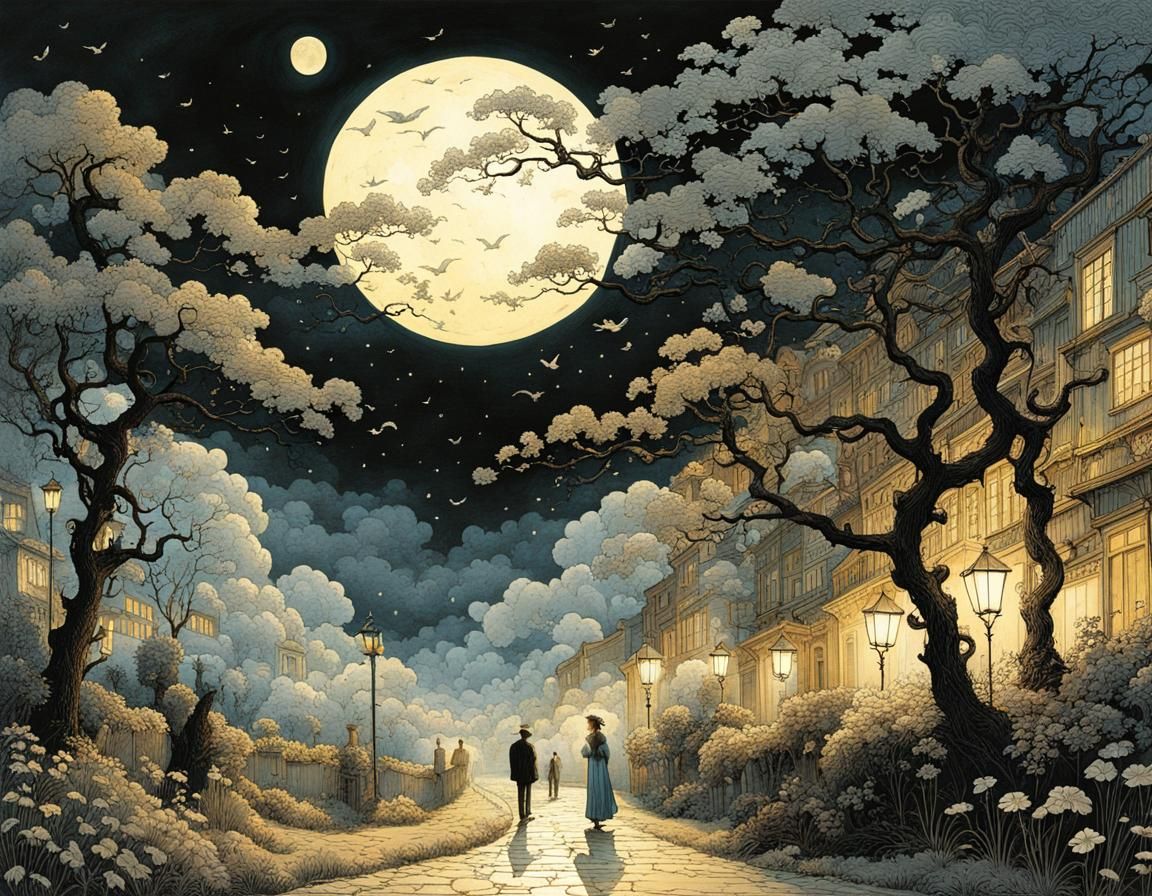 Surreal Evening Love Song with Ornamental Clouds