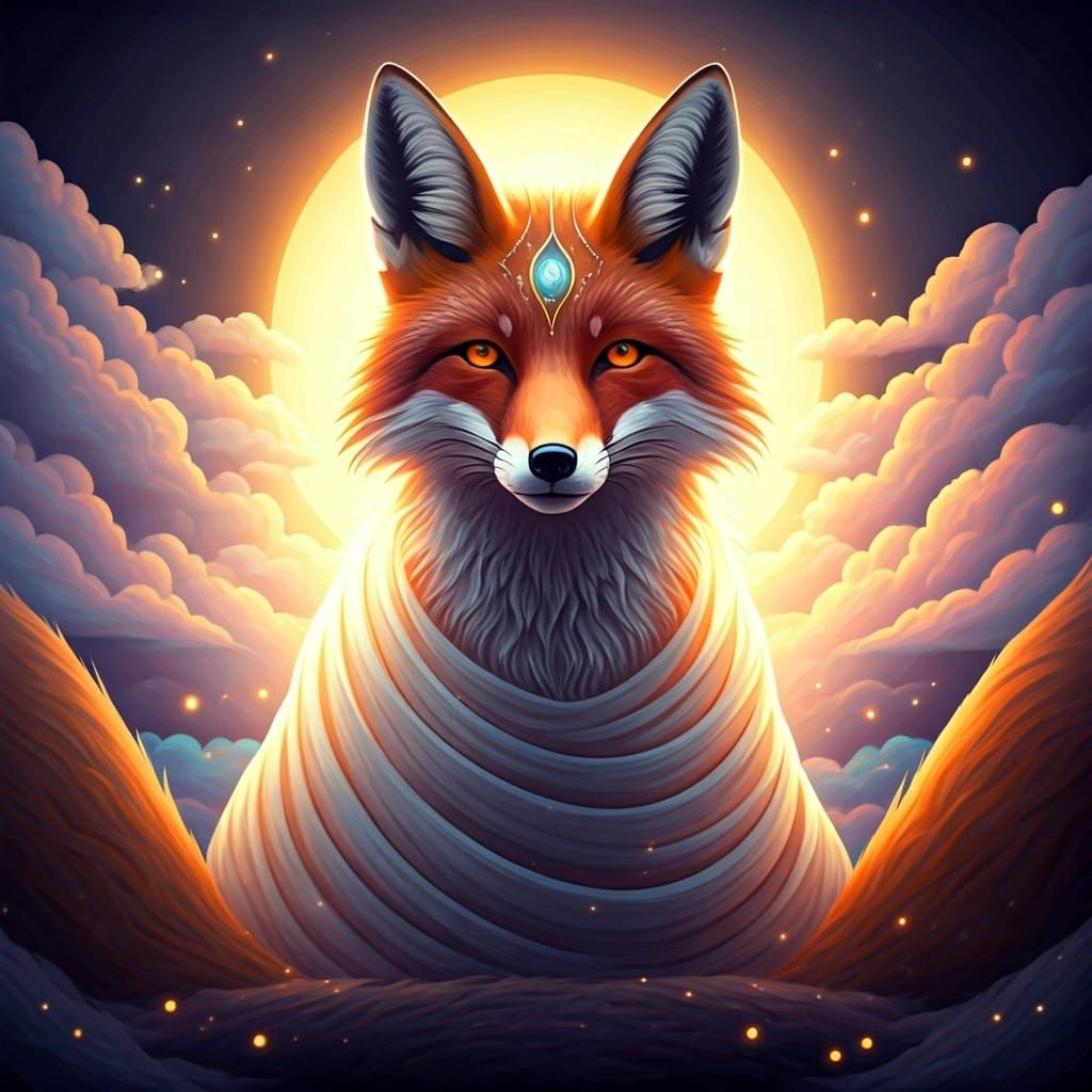 Ethereal Fox in Luminous Forest: Art Nouveau Style