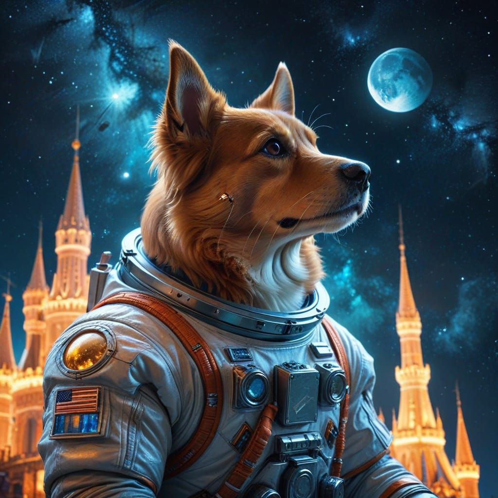 Dog Astronaut Gazing at Earth from Space