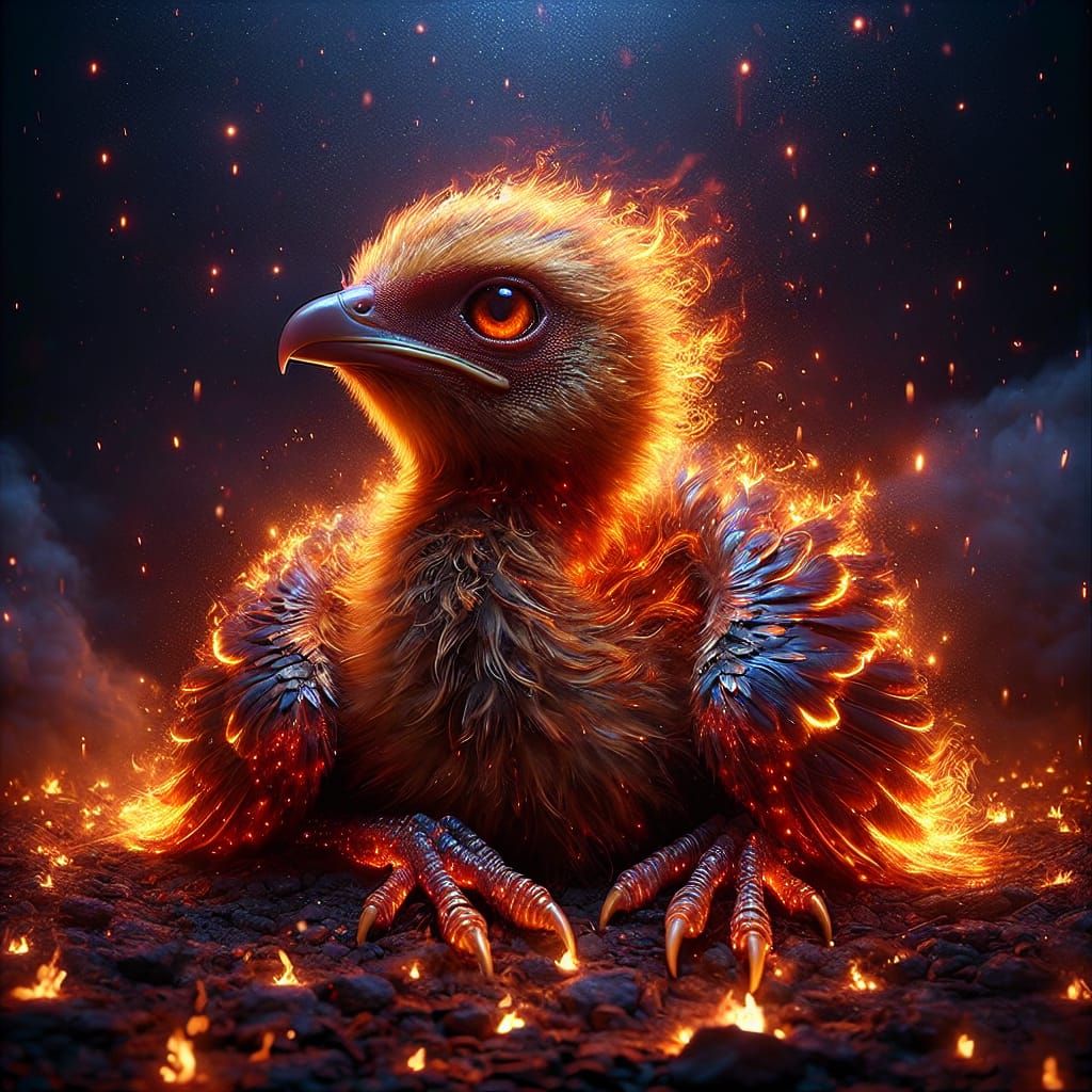 Captivating Phoenix Hatchling with Fiery Feathers
