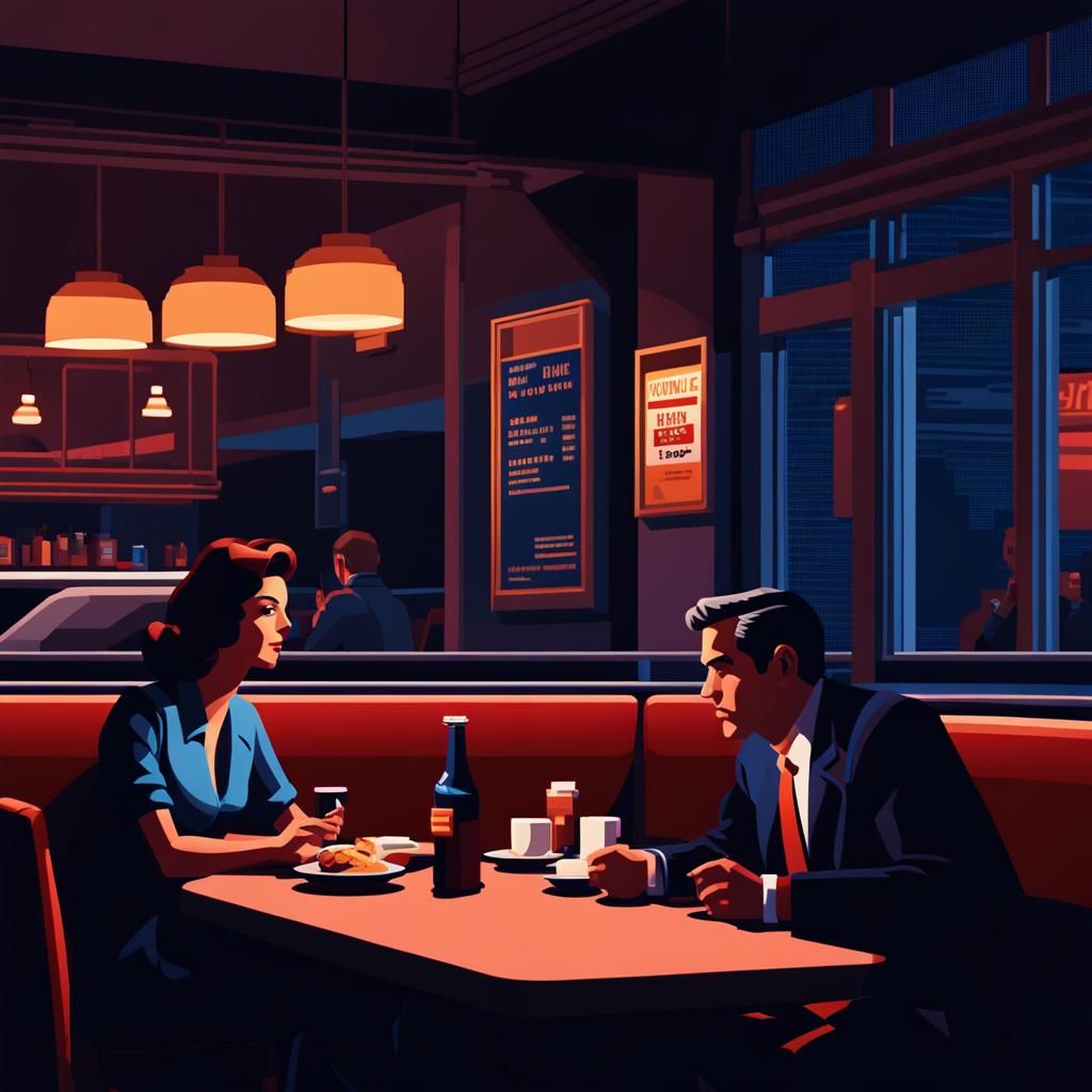 Pixel Art Diner Scene in Noir Style