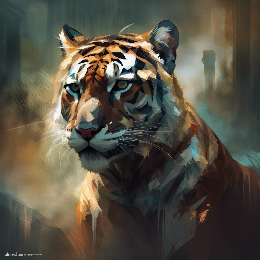 Tiger and Mountain Double Exposure Art