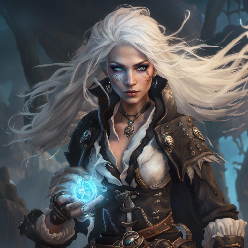 Female Warlock Casting Spell in D&D Art Style