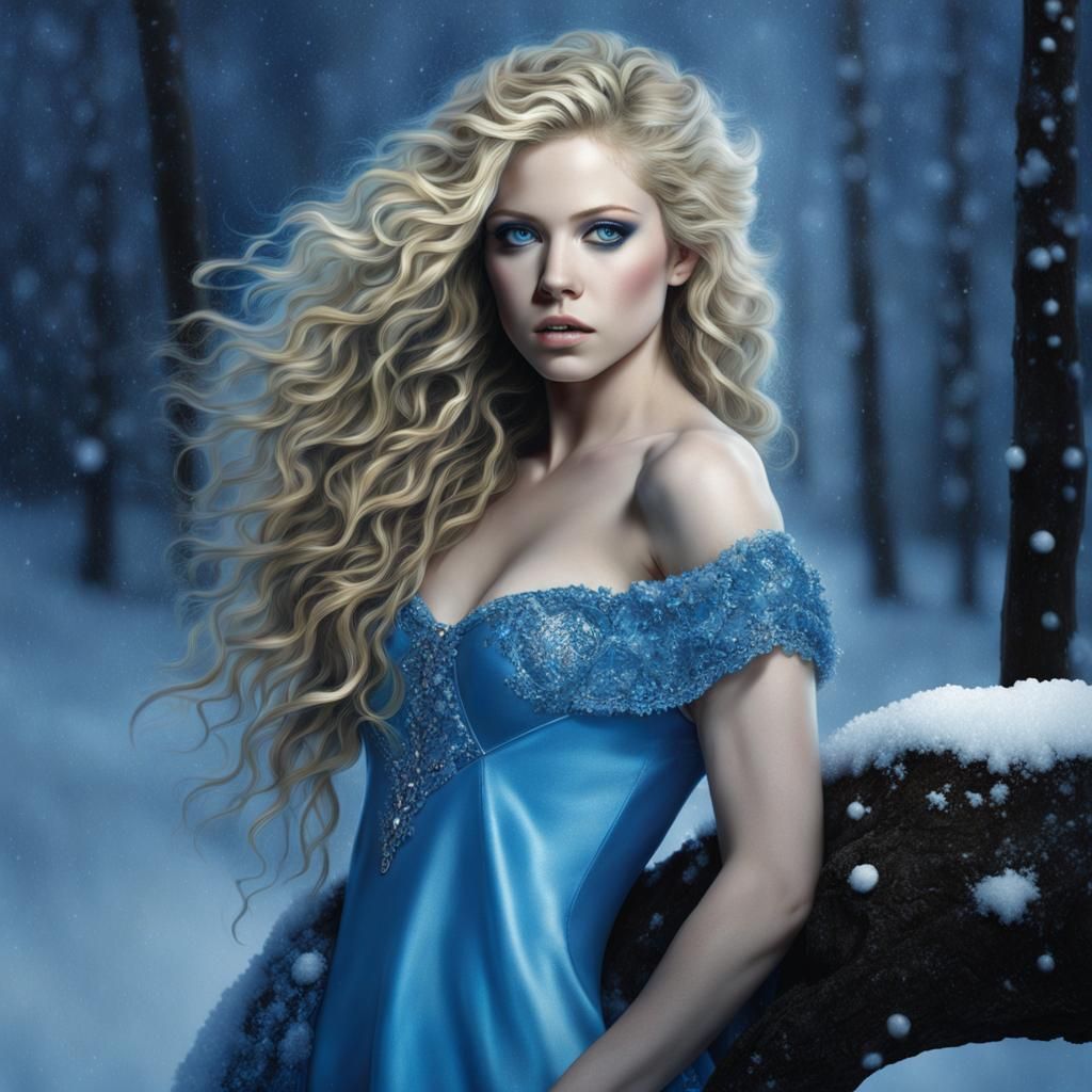 Hyperrealistic Unclad Woman in Snowy Fantasy