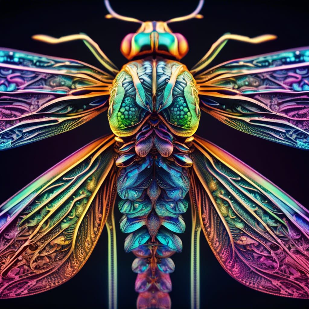 Crystal Dragonfly with Rainbow Bioluminescence in 8K