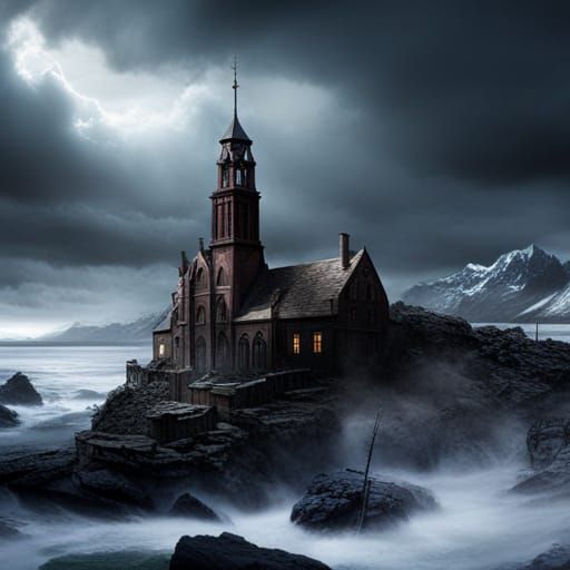 Dramatic Church in Mist: Digital Matte Painting