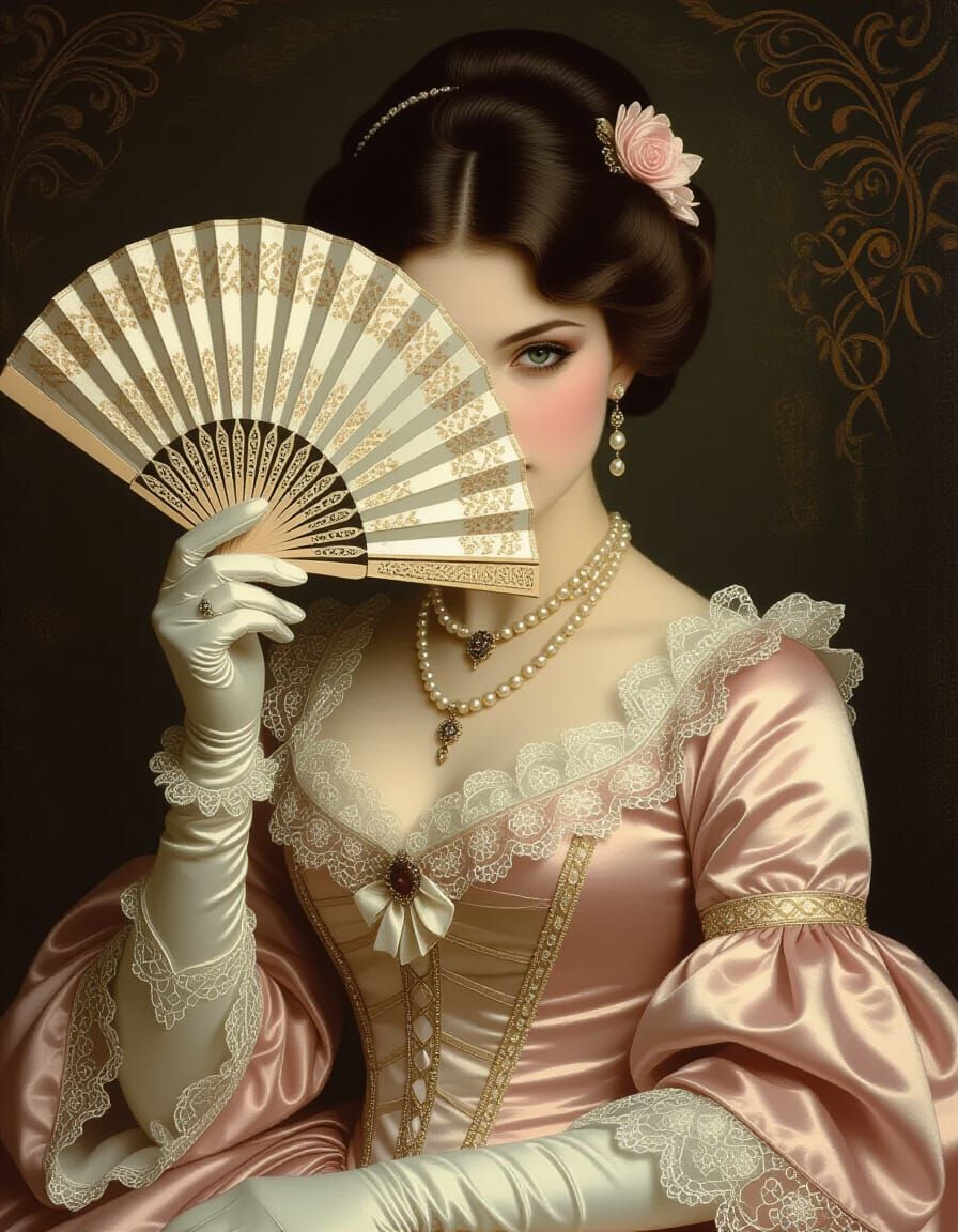 Victorian Woman with Fan in Pre-Raphaelite Style