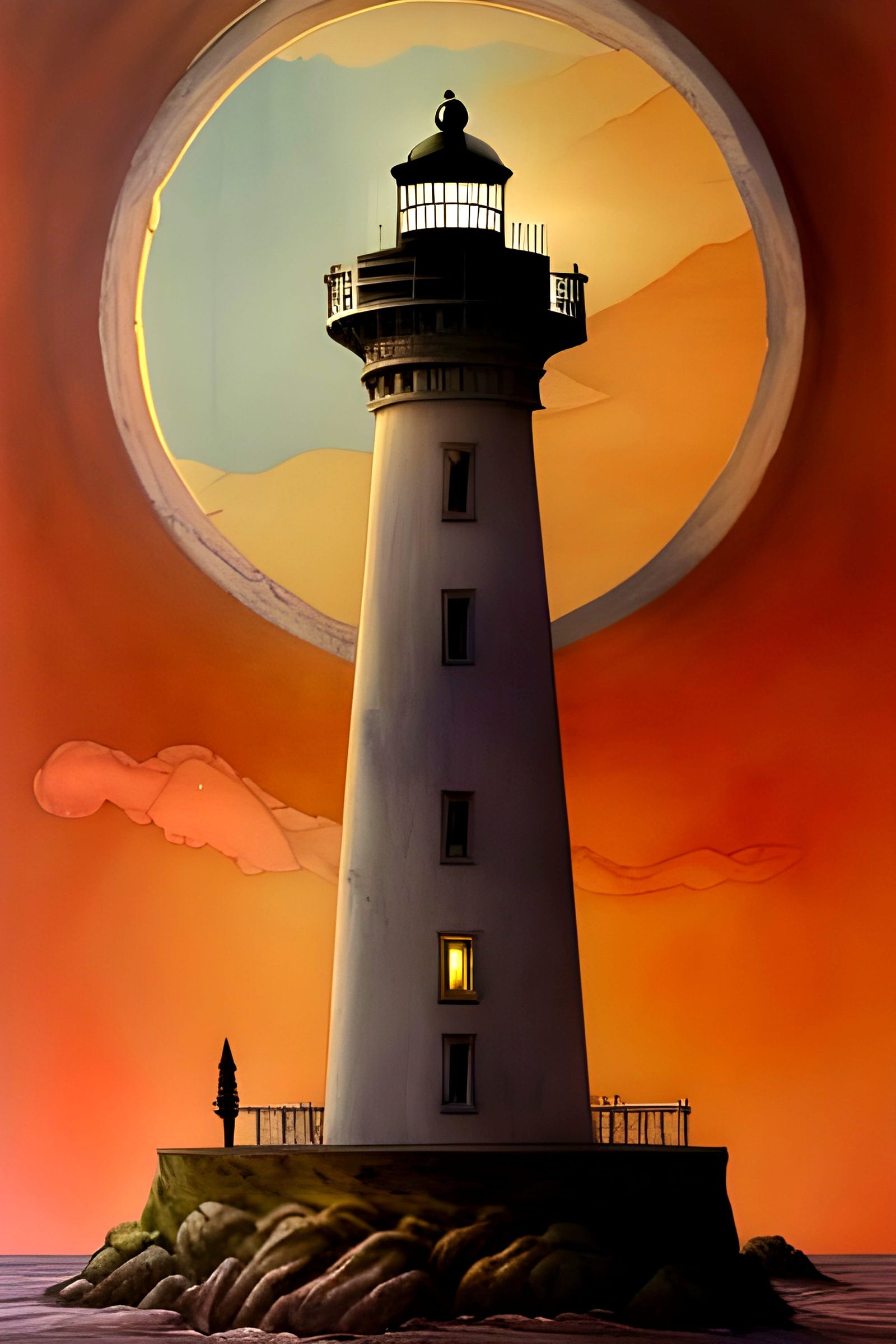 Lighthouse on Floating Island: Ink and Wash Painting