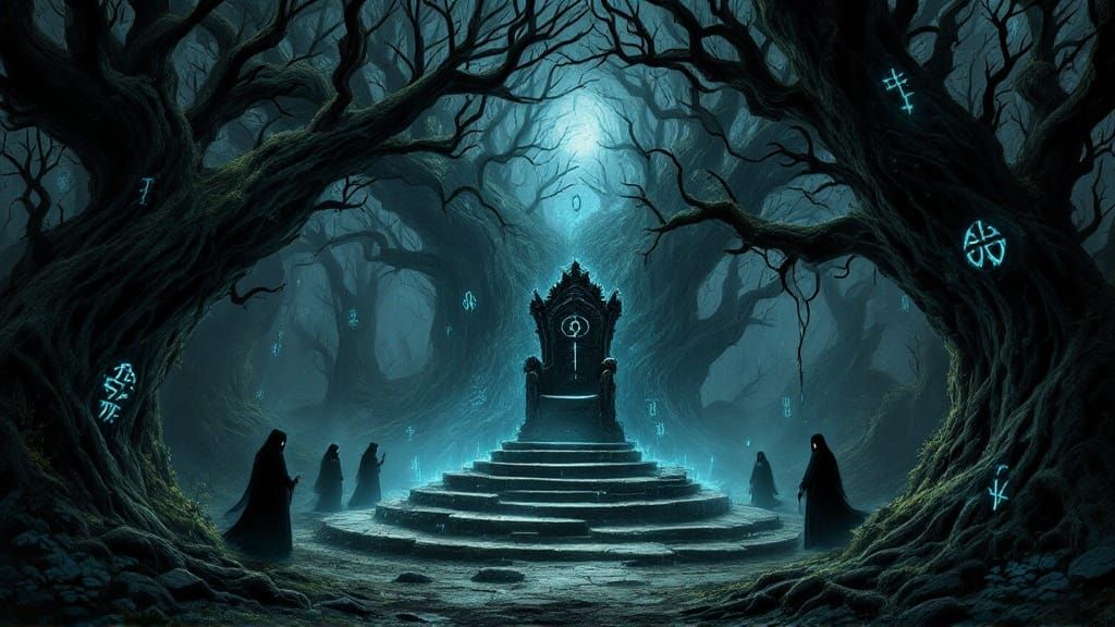 Dark Forest of Norse Mythology in Eerie, Gothic Style