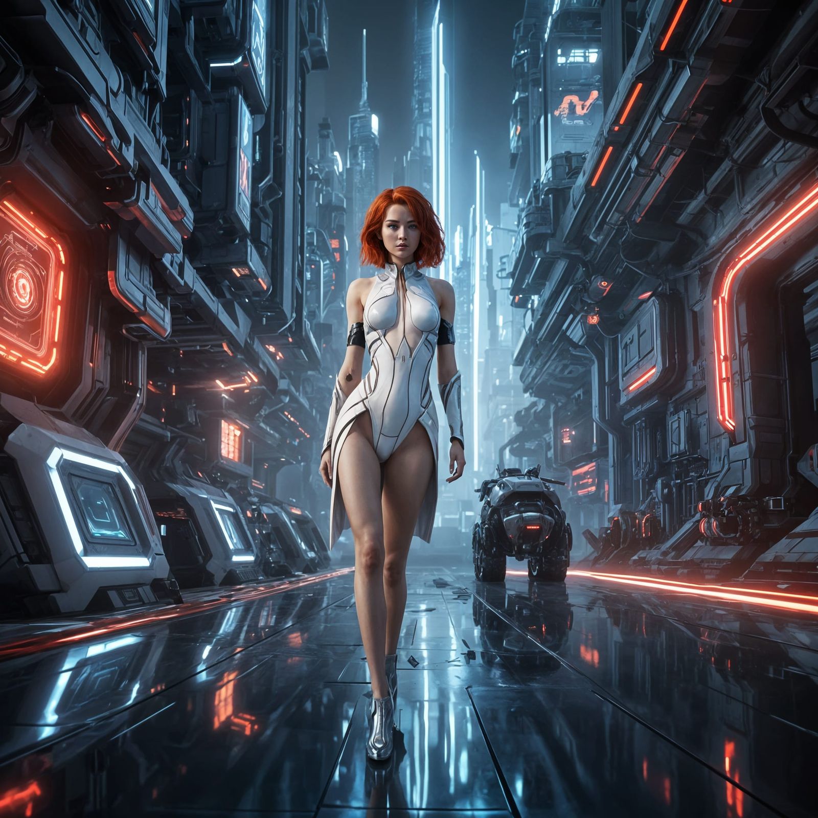 Elegant Sci-Fi Warrior in Futuristic Elegance