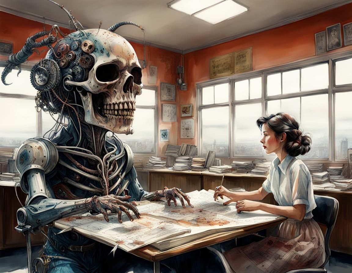 Macabre Cybernetic Monster in Studio Ghibli Style