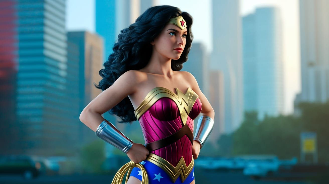 Hyperrealistic Wonder Woman Portrait in Cinematic Style
