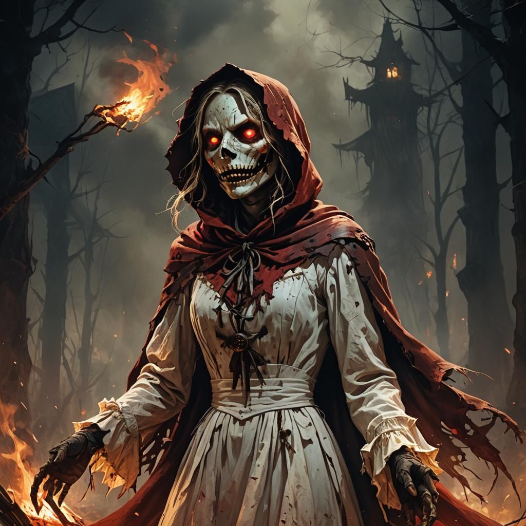 Red Cloaked Scarecrow Looms in Dark Fantasy Art