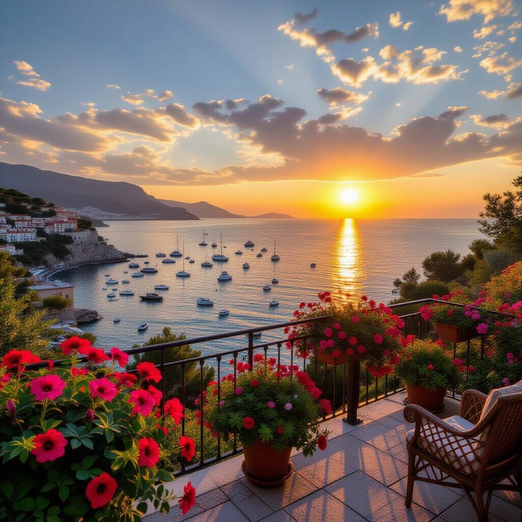 Mediterranean Coast Sunset View From Balcony