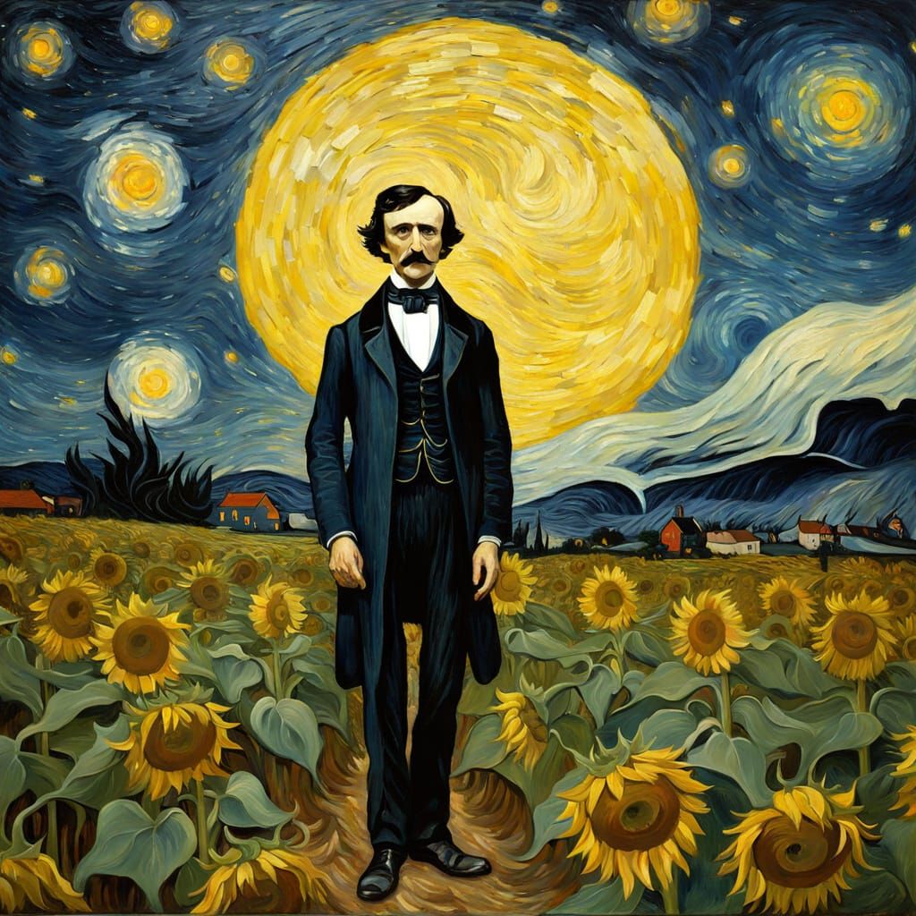 Sunflower Field Portrait in Post-Impressionistic Style