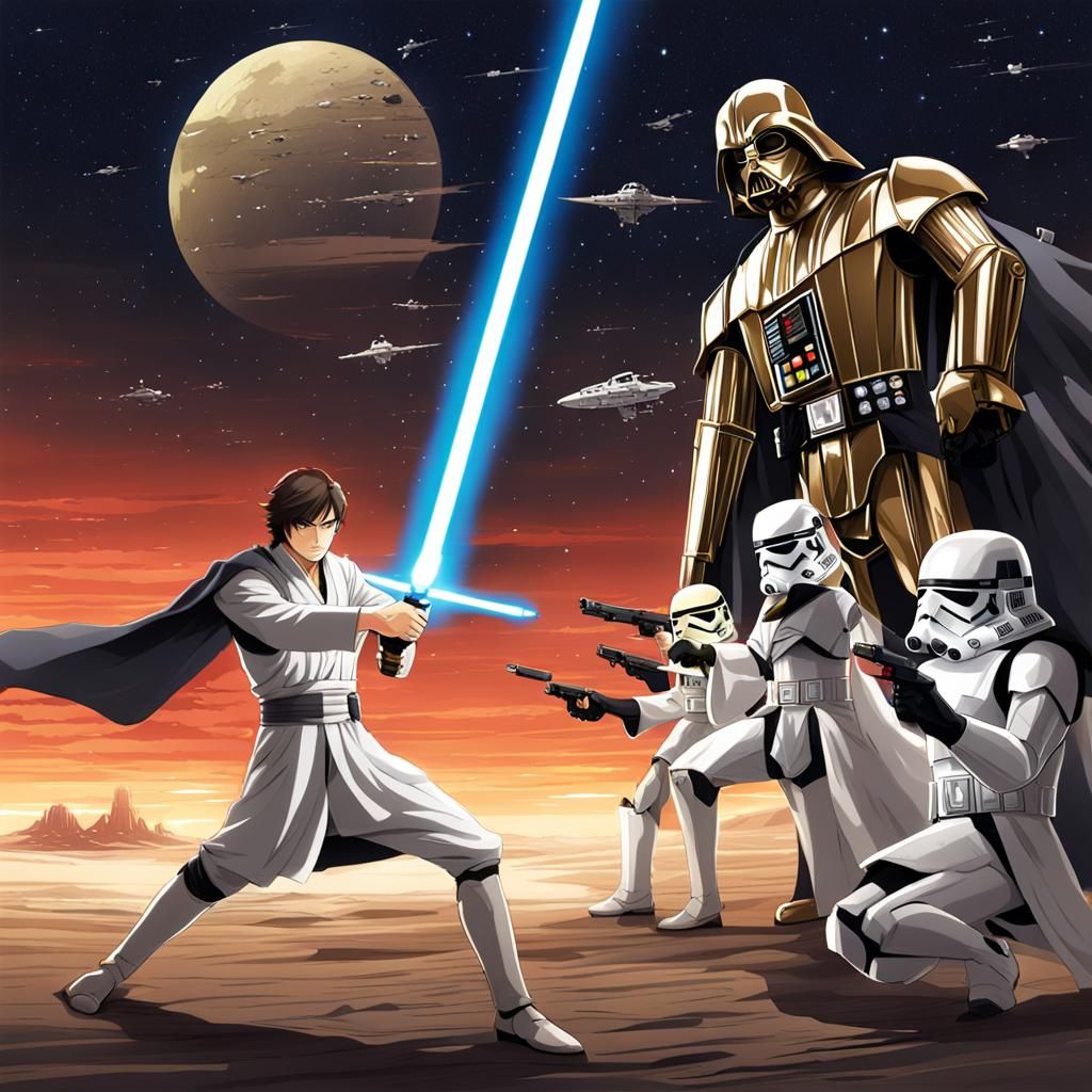 Epic Star Wars Duel in Anime Style