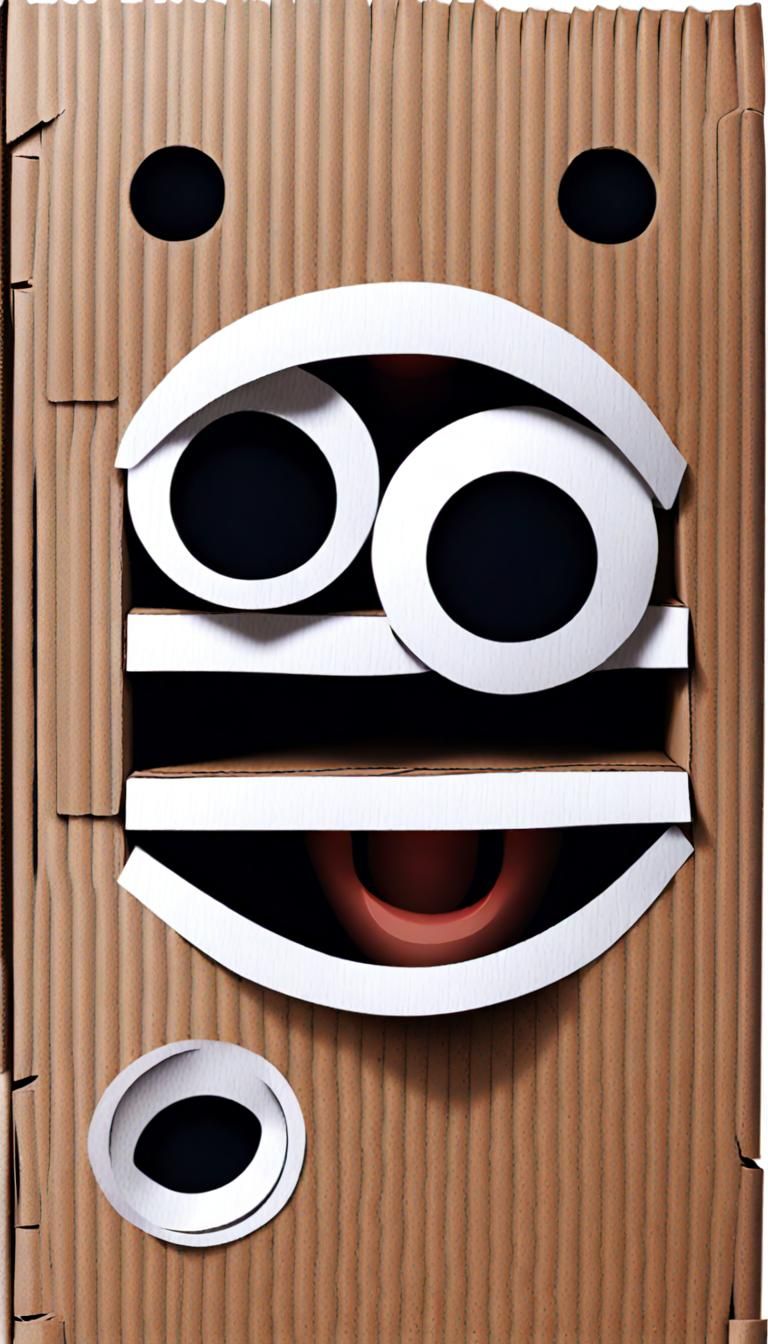 Surreal Cardboard Face with Raffle Ticket Eyes