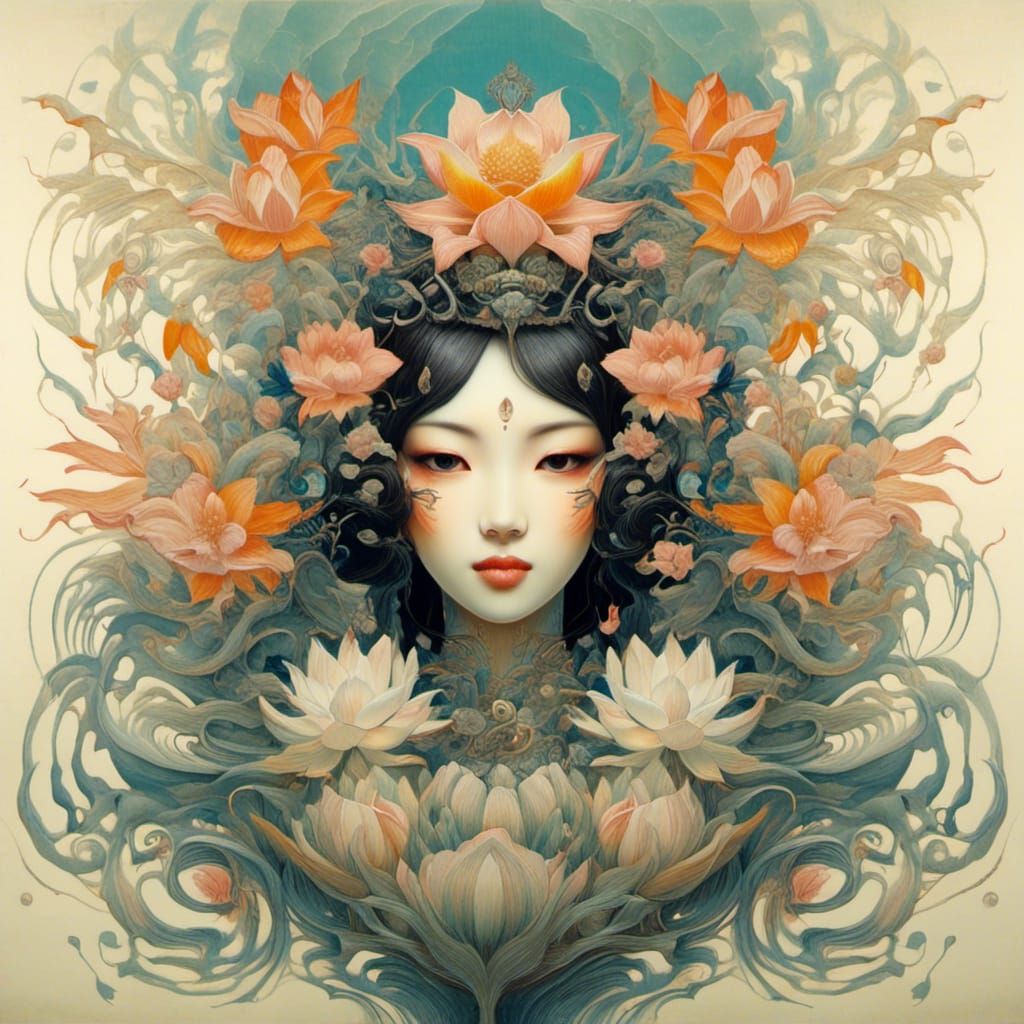 Rokurokubi Lady with Tiger and Lily in Surrealism