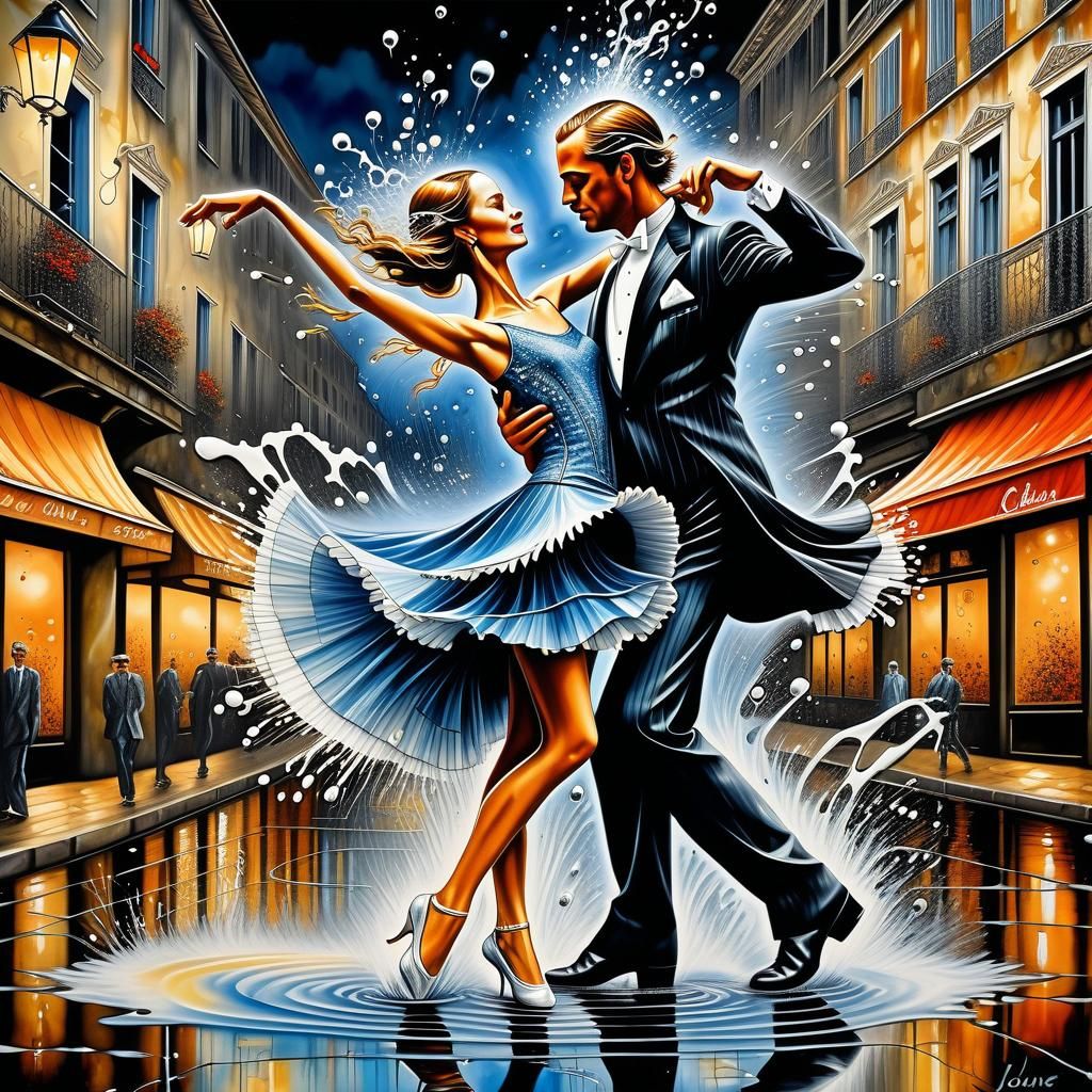 Melting Couple Dancing: Surreal Watercolor Splash Art