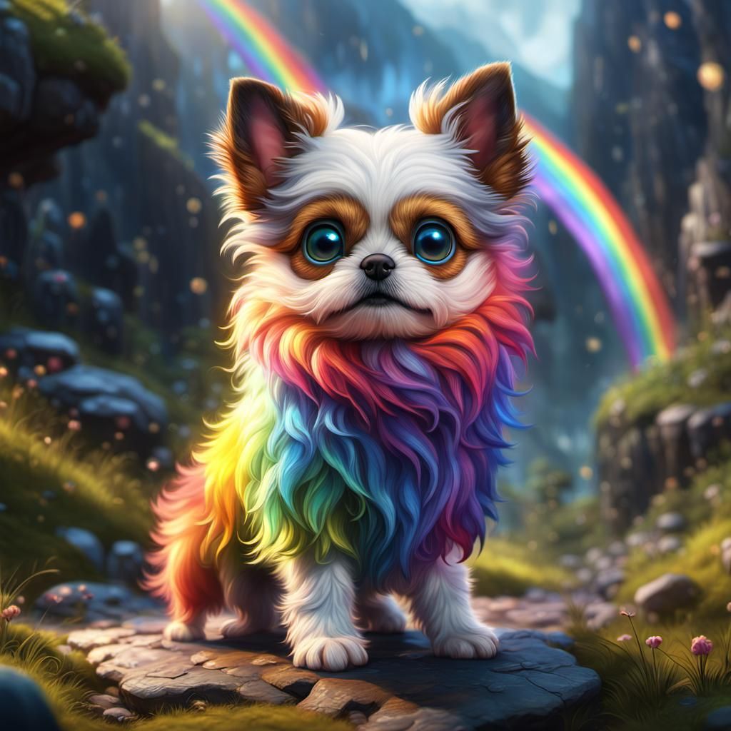 Rainbow Fur Fantasy Dog: Detailed Matte Painting