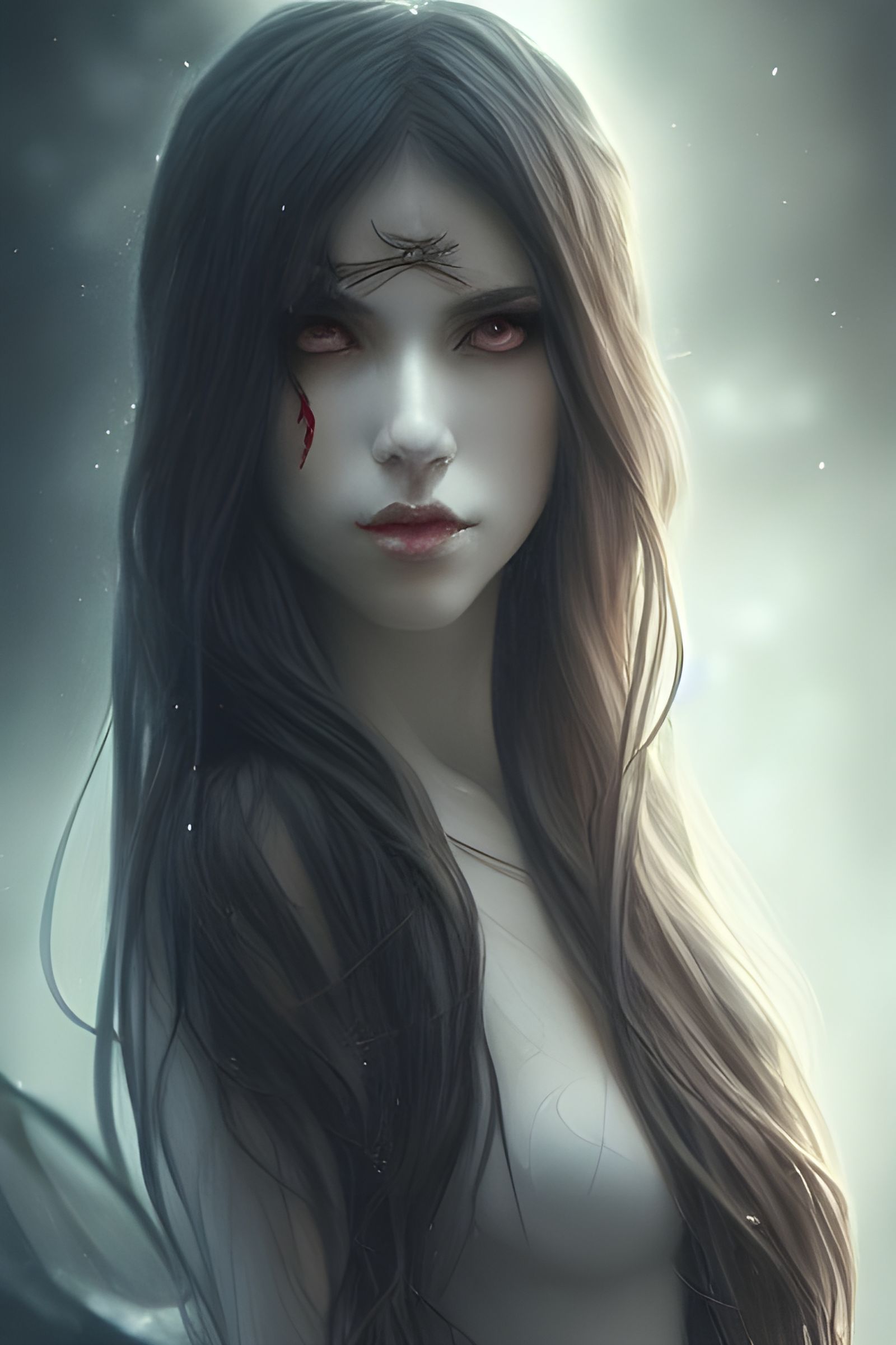 Elegant Goddess with Long Hair, Digital Illustration