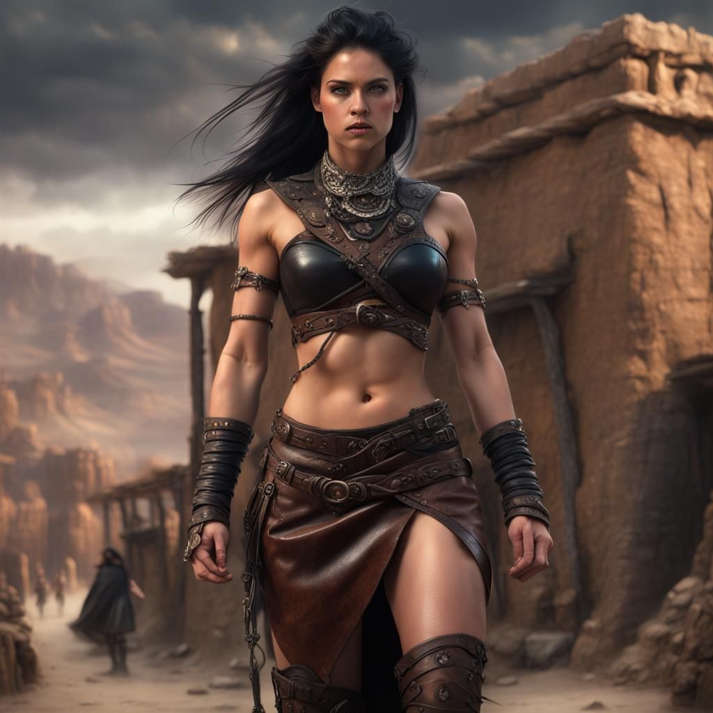 Epic Barbarian Giantess in Ancient Desert Town