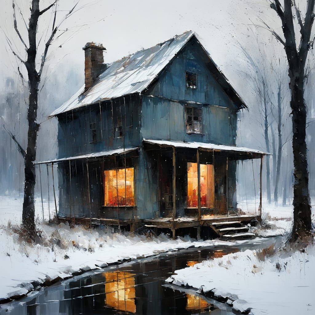 Abstract Expressionist Snowstorm Refuge