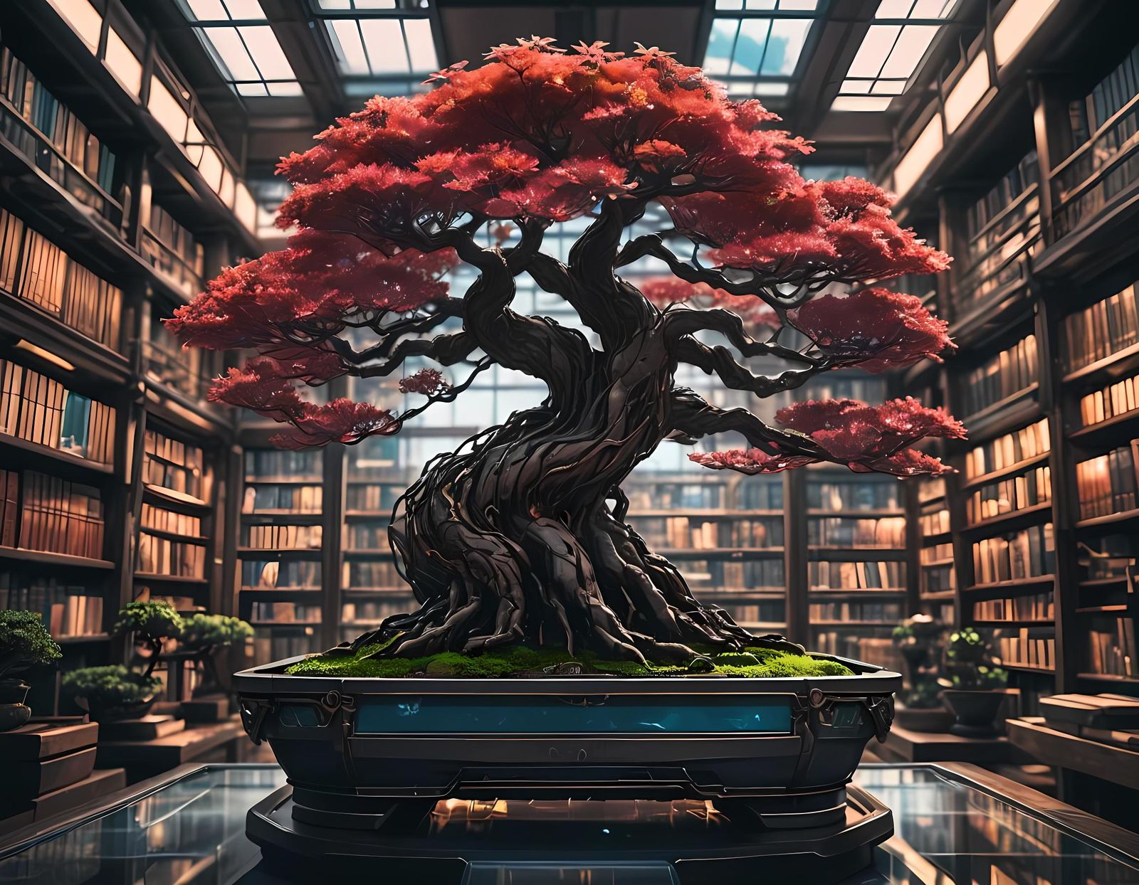 Bonsai Tree in Glass Library: Anime Concept Art