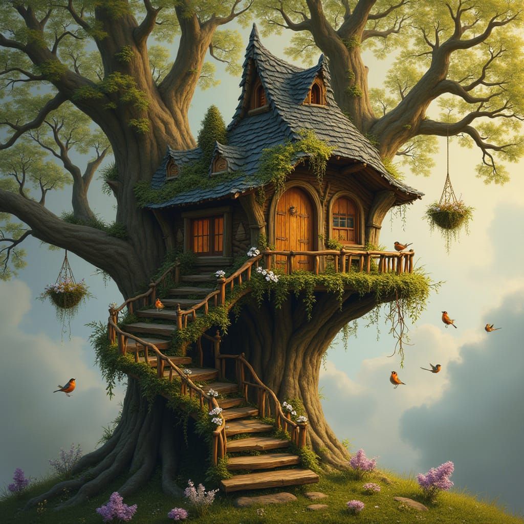 Whimsical Treehouse Sanctuary in Fantasy Realm