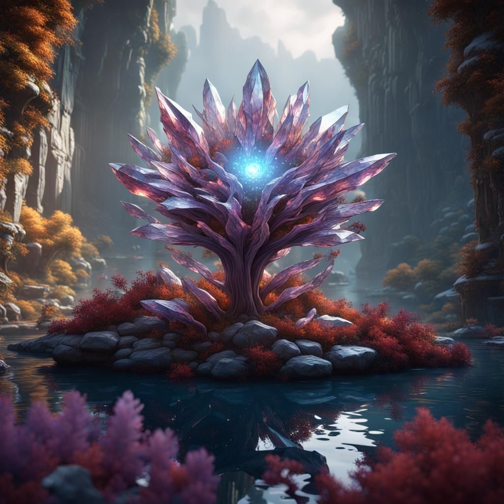 Detailed Crystal Flower Fantasy Concept Art