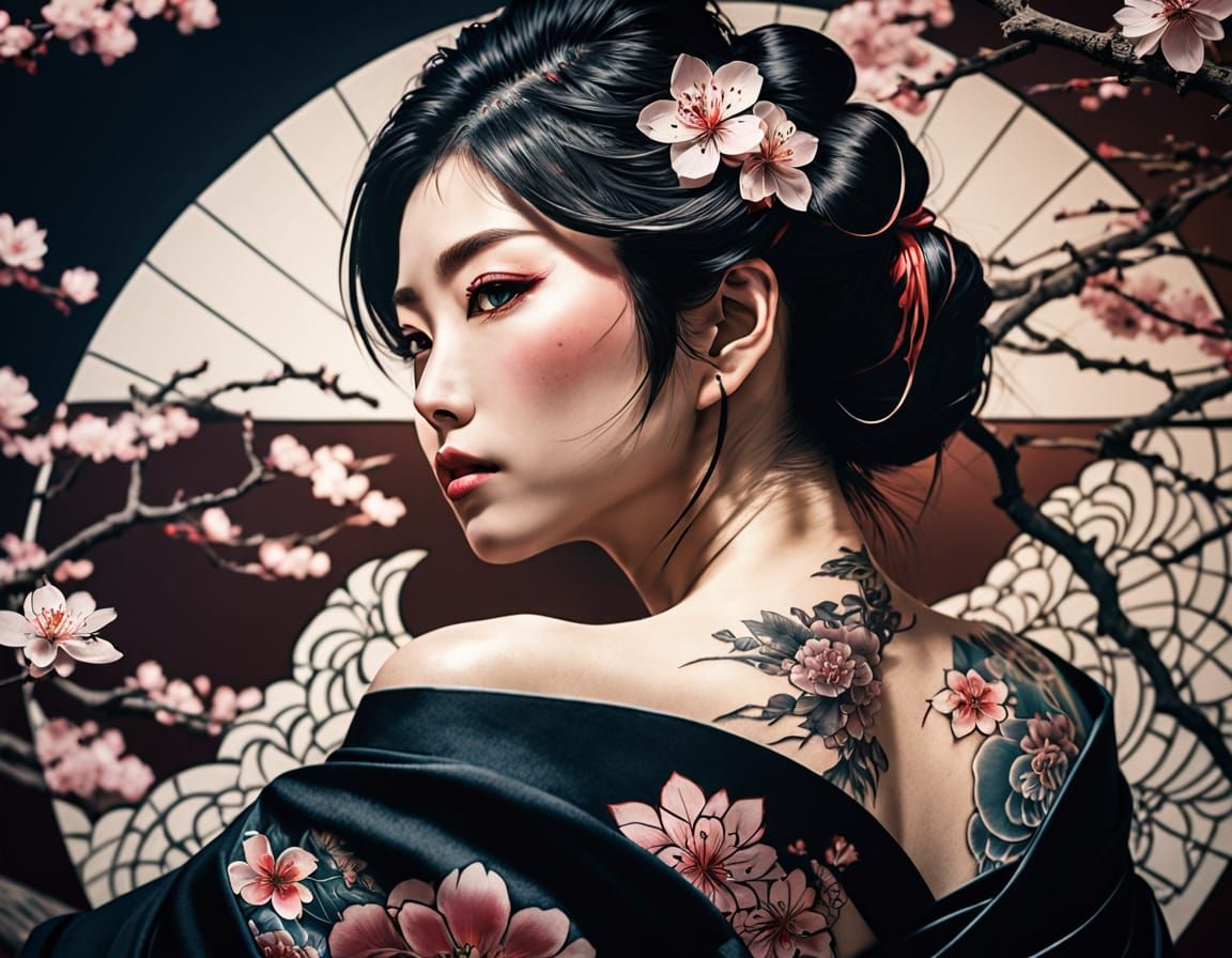Traditional Japanese Beauty in Elegant Recline